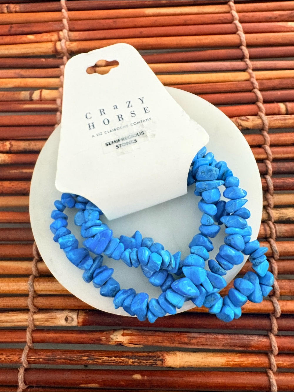 Crazy Horse Bright Blue Semi-Precious Chip Stretch Bracelet Set NWT